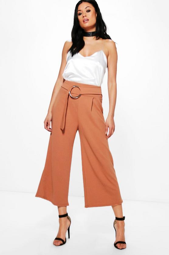 Livy O Ring Tie Waist Crepe Culottes